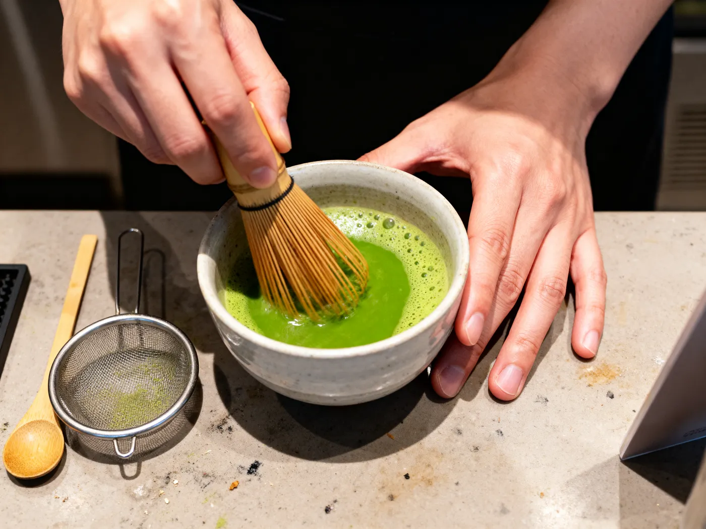 The Fathom matcha starter kit in use